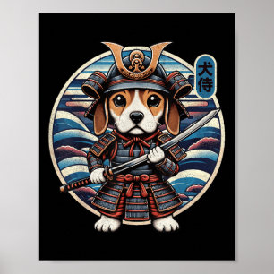 Japanese Samurai Dog Tattoo, Beagle Kawaii Ninja Poster