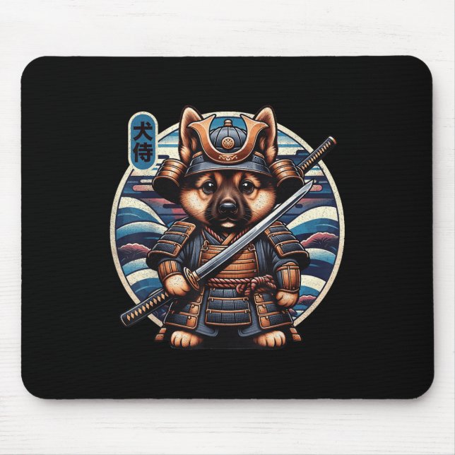 Japanese Samurai Dog Tattoo, German Shepherd Kawai Mouse Pad (Front)