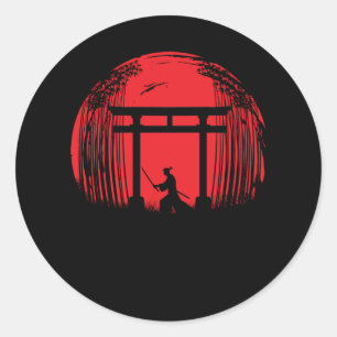 Japanese Samurai Fighter Silhouette Warrior Japan Classic Round Sticker