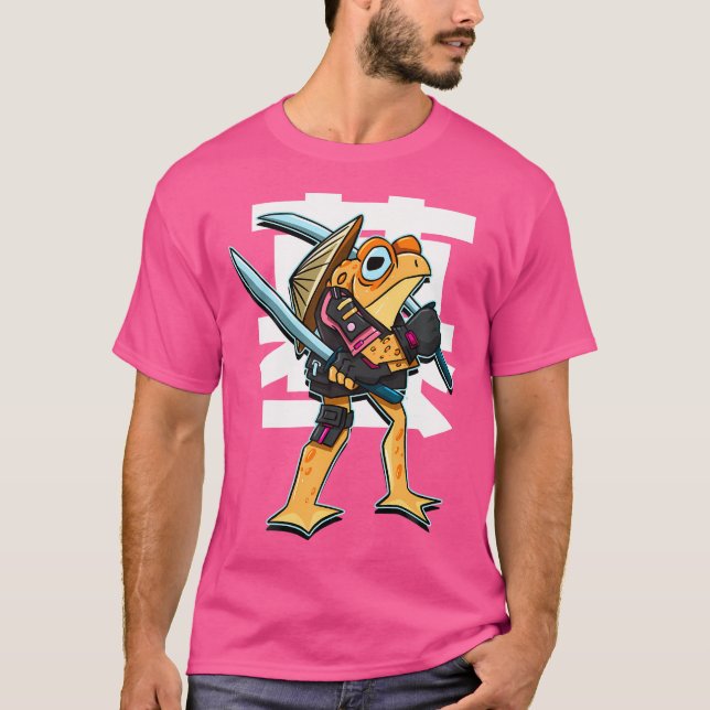 Japanese Samurai Fighter Warrior Funny Comic Frog T-Shirt (Front)