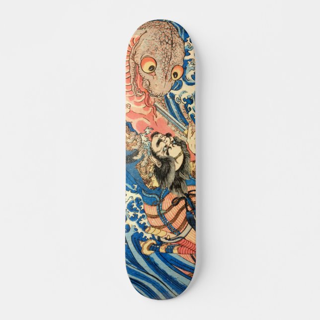 Japanese Samurai fighting salamander Skateboard (Front)