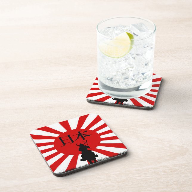 Japanese Samurai & Flag of Japan Drink Coasters (Right Side)