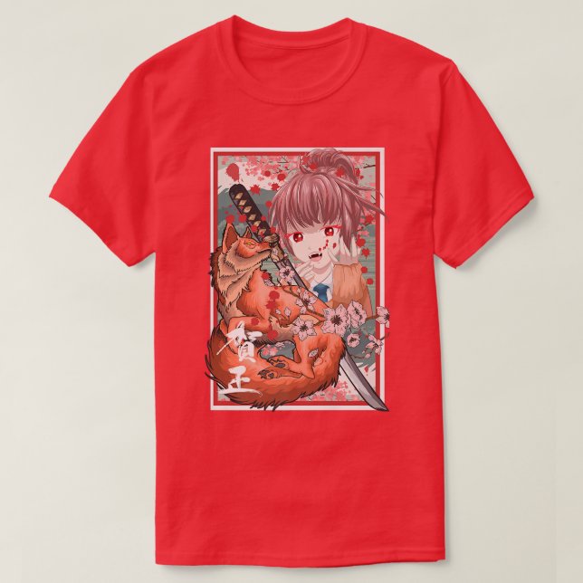 Japanese Samurai Fo Girl Anime Otaku Woman  T-Shirt (Design Front)
