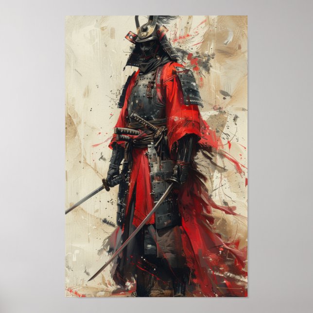 Japanese Samurai Full Body Portrait Print (Front)