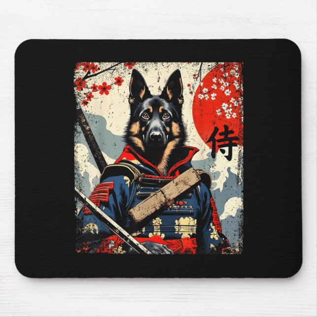 Japanese Samurai German Shepherd Kawaii Ukiyo-E Mouse Pad (Front)