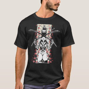 Japanese Samurai Girl And Vintage Sakura Cherry Bl T-Shirt