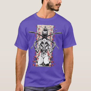Japanese Samurai Girl And Vintage Sakura Cherry Bl T-Shirt