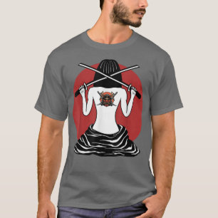 Japanese Samurai Girl and Vintage Sakura Cherry Bl T-Shirt