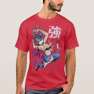 Japanese Samurai Girl and Vintage Sakura T-Shirt (