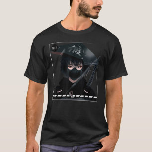Japanese Samurai Girl In Black Aesthetic Cyborg In T-Shirt