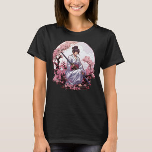 Japanese Samurai Girl Vintage Retro Sakura Cherry T-Shirt