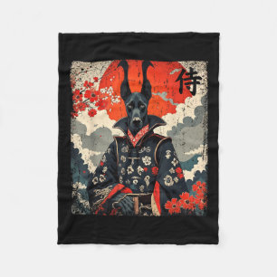 Japanese Samurai Great Dane Tattoo Kawaii Ukiyo-e  Fleece Blanket