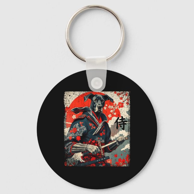 Japanese Samurai Great Dane Tattoo Kawaii Ukiyo-e  Key Ring (Front)