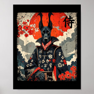 Japanese Samurai Great Dane Tattoo Kawaii Ukiyo-e Poster