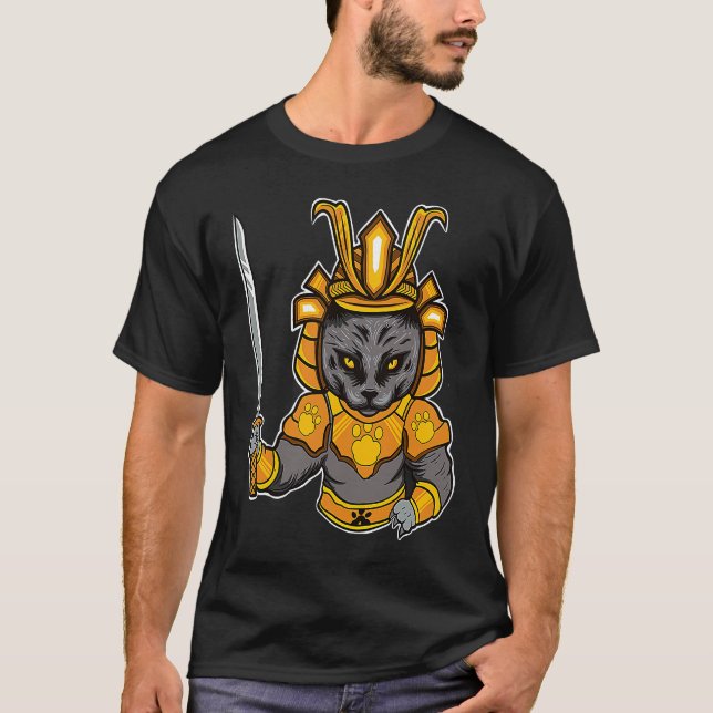 Japanese Samurai Katana Ninja Cat Sword Feline Oyo T-Shirt (Front)
