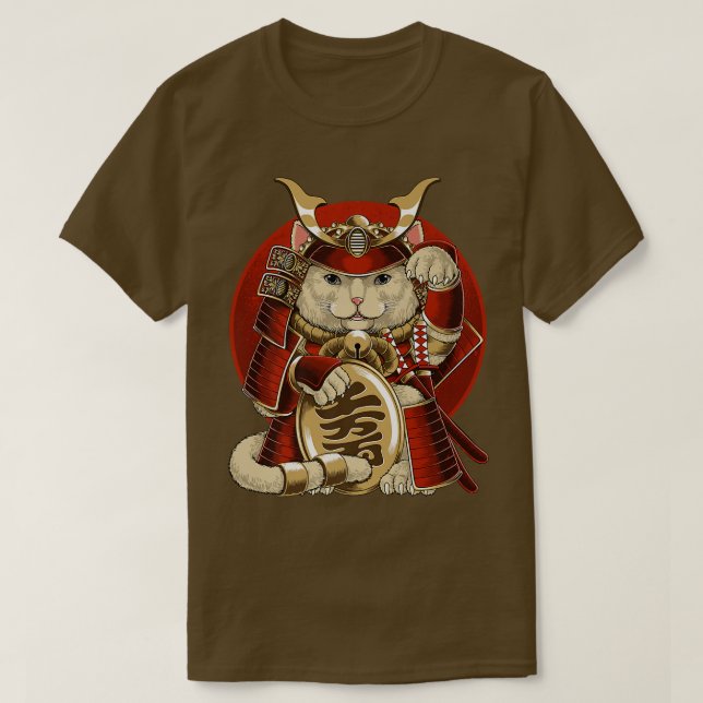 Japanese Samurai Maneki Neko Cat Bushido Aesthetic T-Shirt (Design Front)