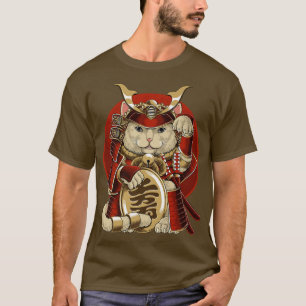 Japanese Samurai Maneki Neko Cat Bushido Aesthetic T-Shirt