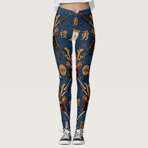 ​Japanese Samurai Mask and Katana Pattern Leggings