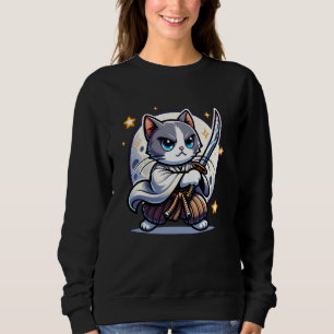 Japanese Samurai Neko Cat Ninja Katana Sword Anime Sweatshirt