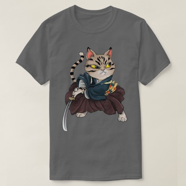 Japanese Samurai Ninja Cat Kawaii Awesome Neko  (2 T-Shirt (Design Front)