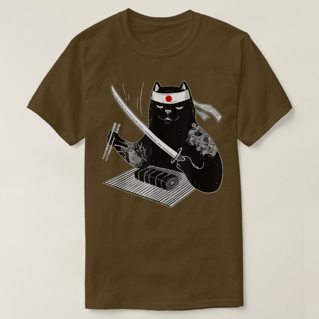 Japanese Samurai Ninja Cat Kawaii Tattoo Men Women T-Shirt (Design Front)