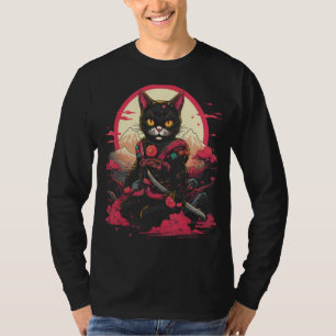 Japanese Samurai Ninja Cat Retro Tattoo Graphic 27 T-Shirt