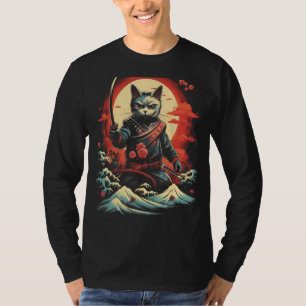 Japanese Samurai Ninja Cat Retro Tattoo Graphic 37 T-Shirt