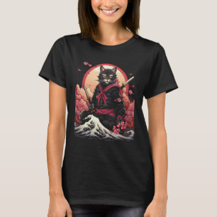 Japanese Samurai Ninja Cat Retro Tattoo Graphic # T-Shirt
