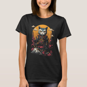 Japanese Samurai Ninja Cat Retro Tattoo Graphic # T-Shirt