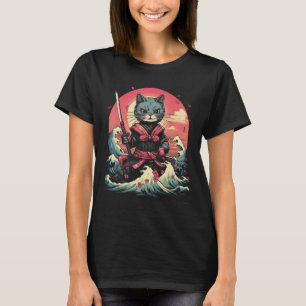 Japanese Samurai Ninja Cat Retro  Tattoo Graphic # T-Shirt