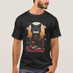 Japanese Samurai Ninja Cat Retro Tattoo Graphic # T-Shirt