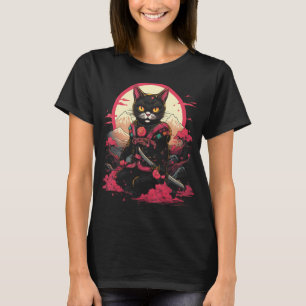 Japanese Samurai Ninja Cat Retro Tattoo Graphic # T-Shirt
