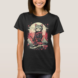 Japanese Samurai Ninja Cat Retro Tattoo Graphic # T-Shirt
