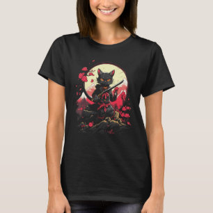 Japanese Samurai Ninja Cat Retro Tattoo Graphic # T-Shirt