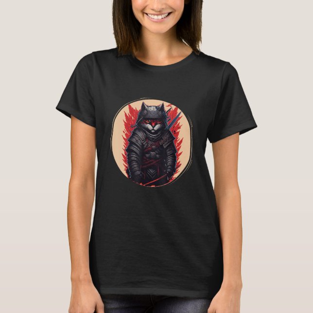 Japanese Samurai Ninja Cat T-Shirt (Front)