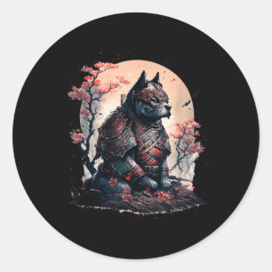 Japanese Samurai Ninja Dog Tattoo Graphic For Men Classic Round Sticker