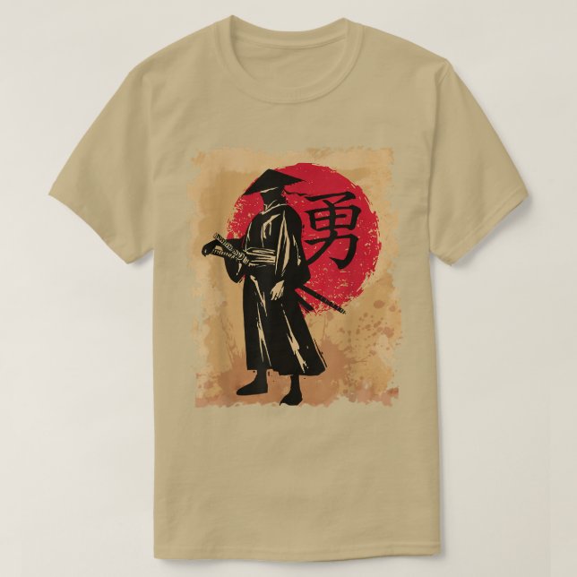 Japanese Samurai Papyrus Retro Sun Japan Calligrap T-Shirt (Design Front)