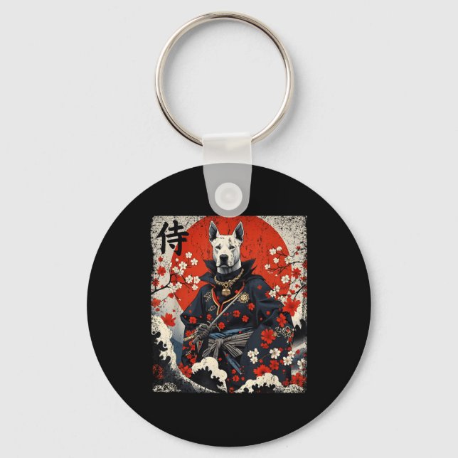 Japanese Samurai Pitbull Tattoo Kawaii Ukiyo-e Nin Key Ring (Front)