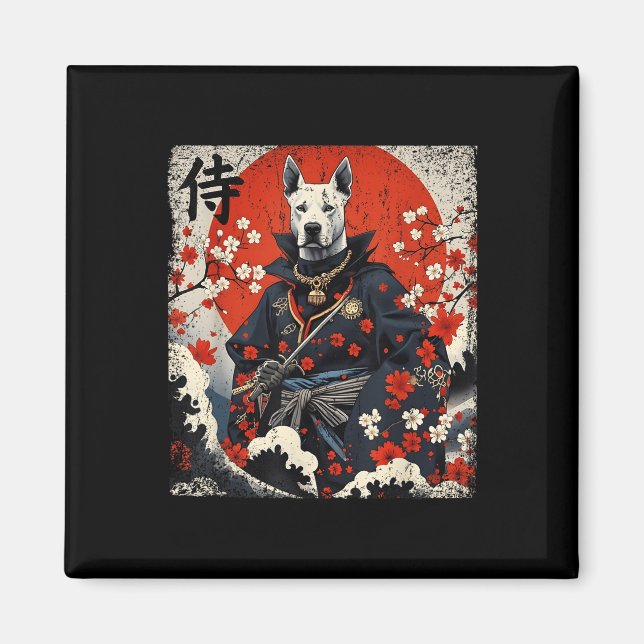 Japanese Samurai Pitbull Tattoo Kawaii Ukiyo-e Nin Magnet (Front)