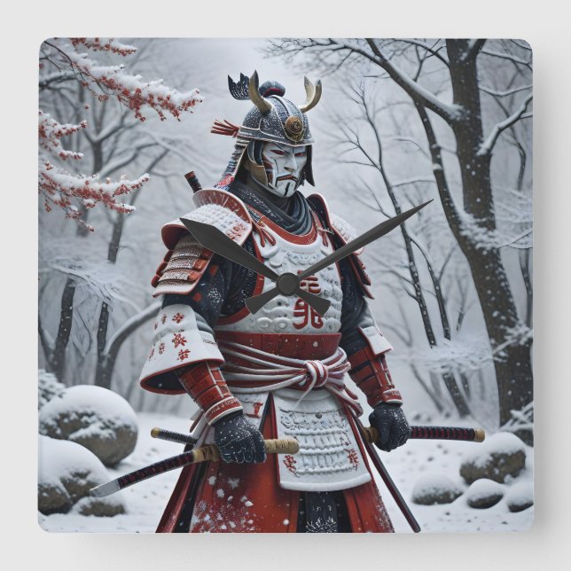Japanese Samurai square wall clock (Front)