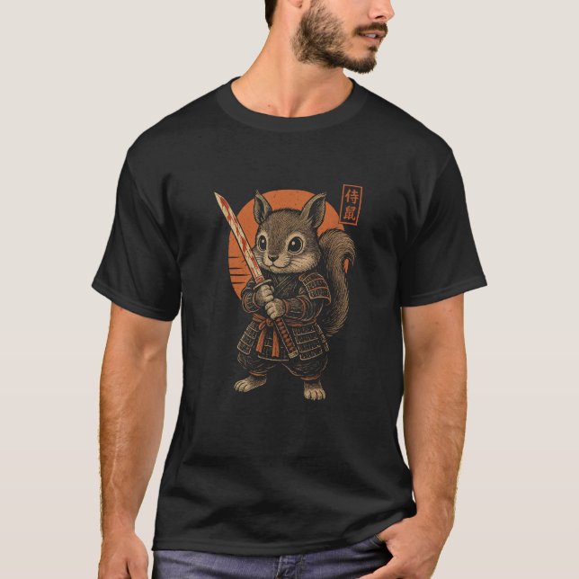 Japanese Samurai Squirrel Kawaii Ninja Funny  T-Shirt (Front)