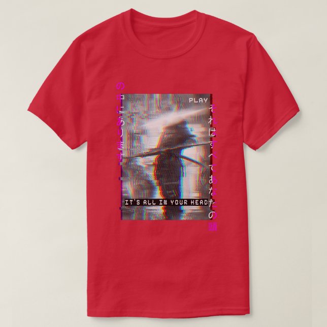 Japanese Samurai Vaprowave Glitch Warrior  T-Shirt (Design Front)