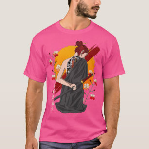 Japanese Samurai Vintage Sakura Cherry Blossom Kat T-Shirt