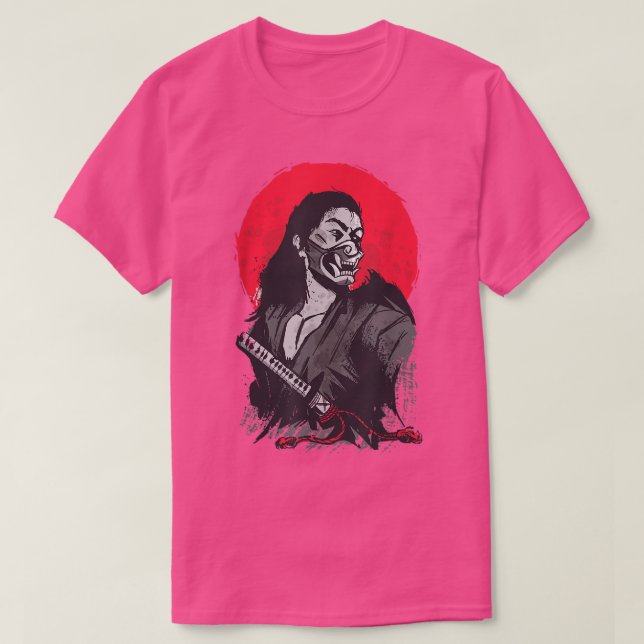 Japanese Samurai Warrior Illustration  Red Sunset  T-Shirt (Design Front)