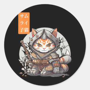 Japanese Samurai Warrior Kawaii Cat Anime Lover Classic Round Sticker