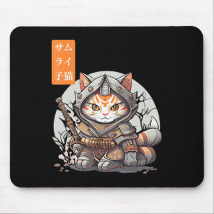 Japanese Samurai Warrior Kawaii Cat Anime Lover Mouse Pad