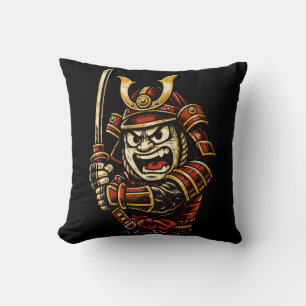 Japanese Samurai Warrior Red Armor Cartoon Art Cushion
