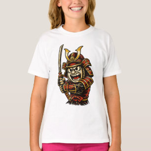 Japanese Samurai Warrior Red Armor Cartoon Art T-Shirt
