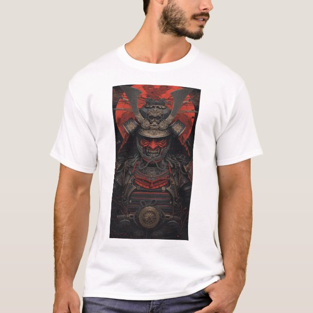 Japanese Samurai Warrior Red Face Armour Graphic T T-Shirt (Front)