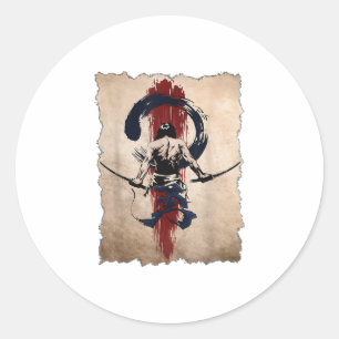 Japanese Samurai Warrior Retro Vintage Classic Round Sticker